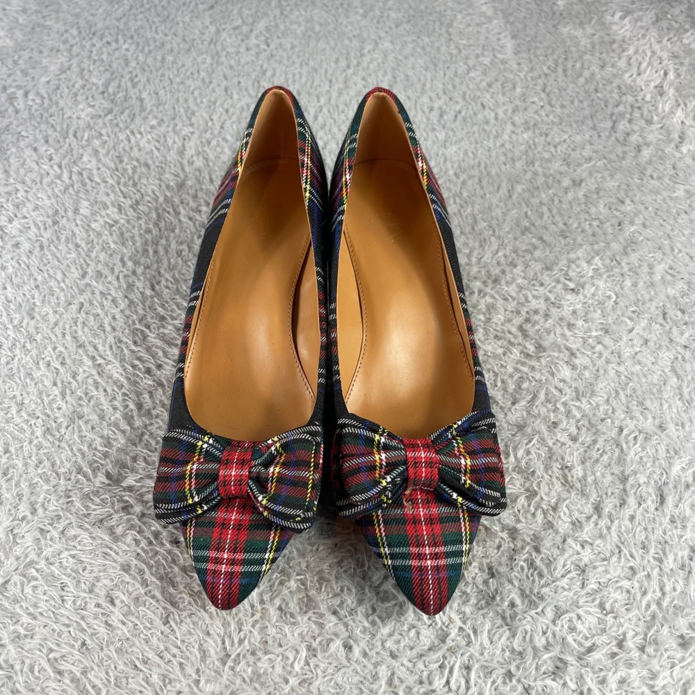 J. Crew Plaid Heels with Bow